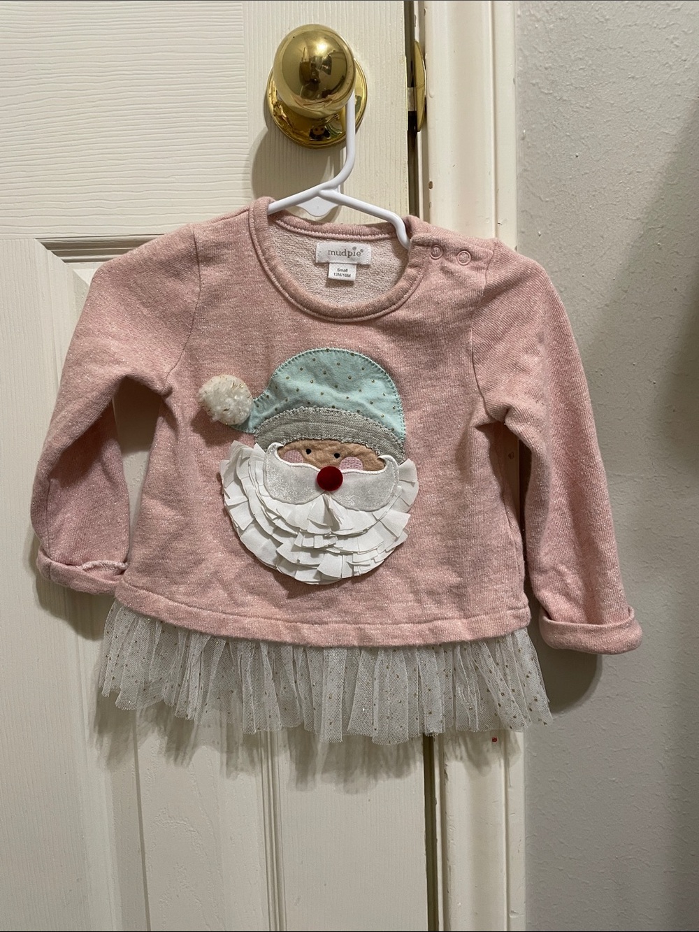 Mud Pie Blush Pink Santa Applique Tutu Sweatshirt